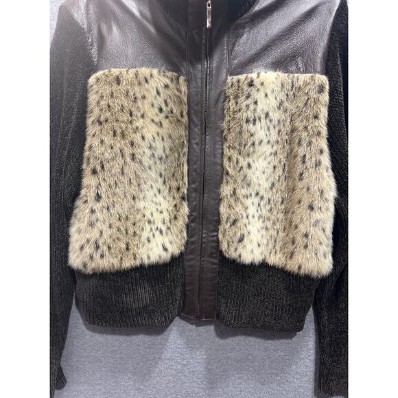 Victoria Harbour Womens Leather Fur Knitting Zip Cardigan Sweater Brown Size L - Picture 4 of 10